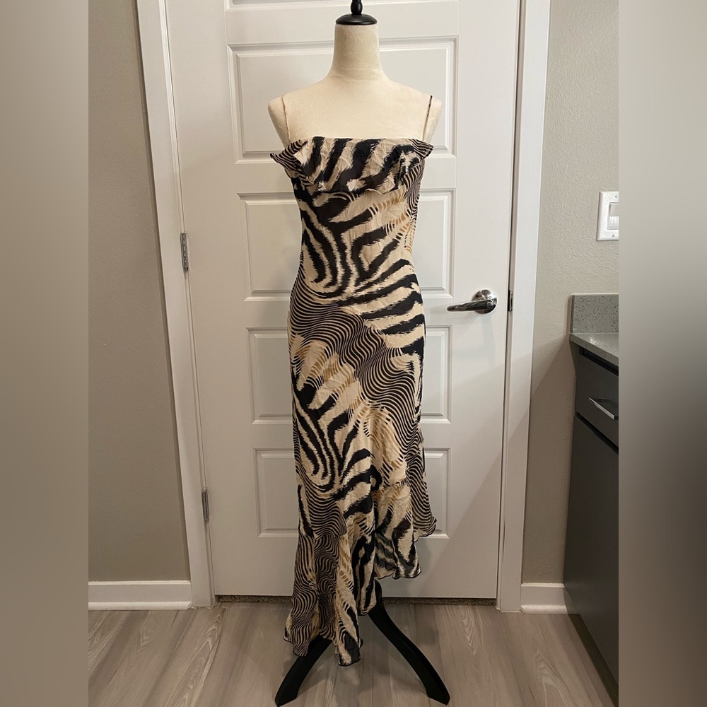 Dina BAR-EL Vintage 100% Silk Animal Print Maxi Dress